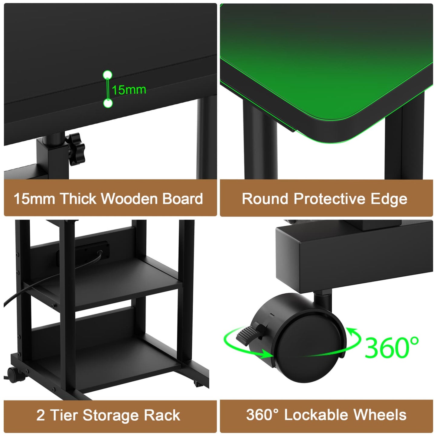 Height Adjustable C Table with USB Port and Wheels