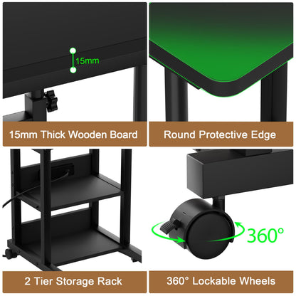 Height Adjustable C Table with USB Port and Wheels
