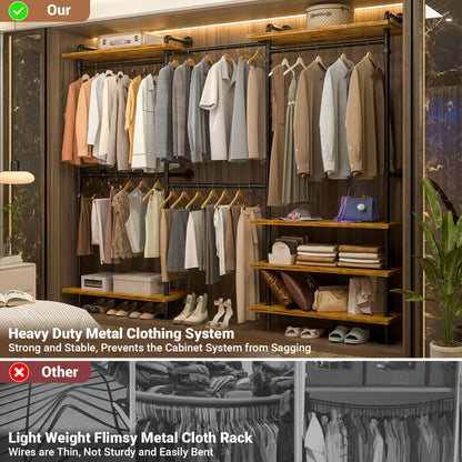 Garment Rack with Wood Shelves, Closet system Storage Rack