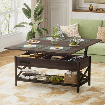 Coffee Table Lift Top with LED Light and Power Outlet