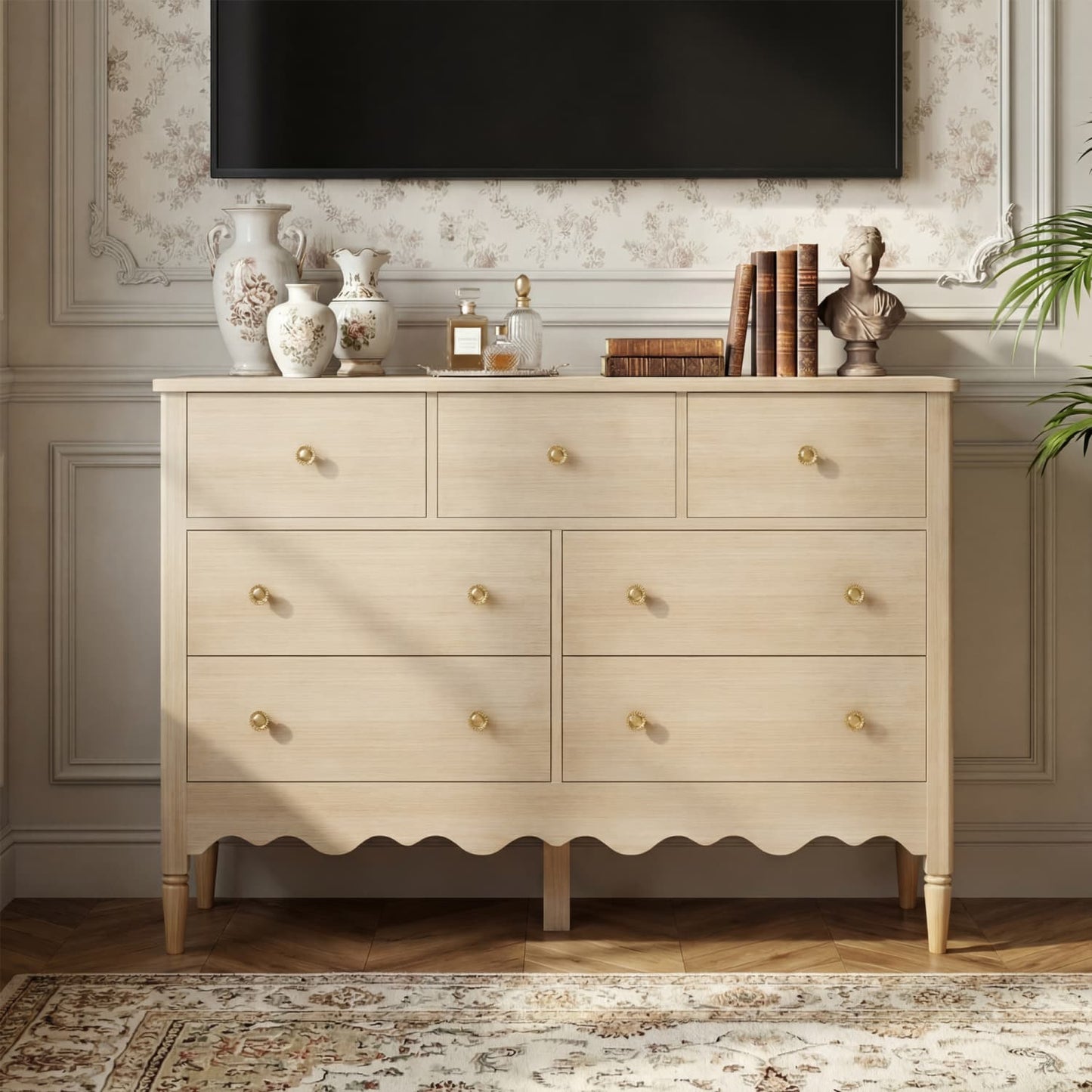 47" Closet Storage Cabinet with 7 Drawers, Wooden Dresser with Support Leg