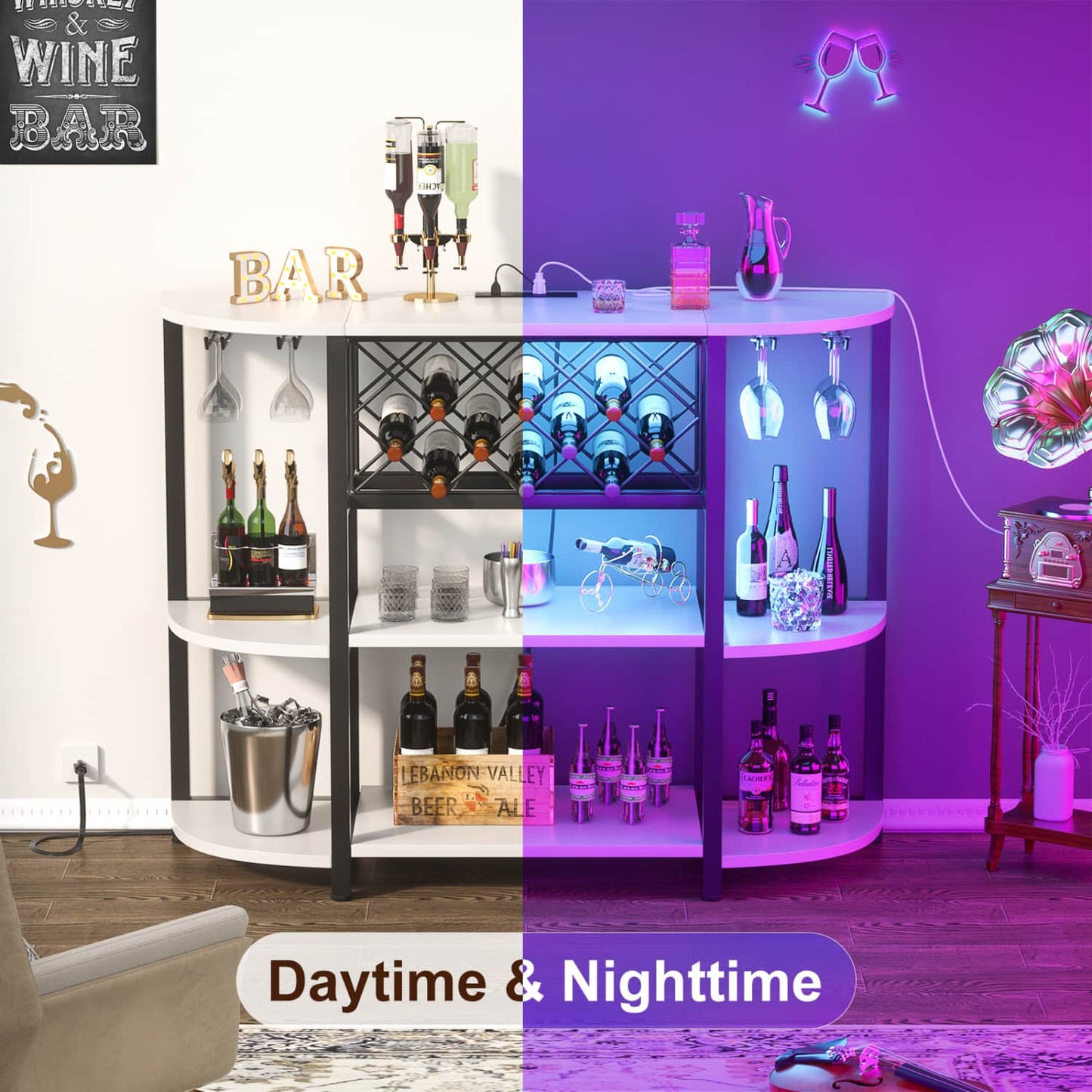 47.24" Storage Wine Cabinet with Lights and Outlets