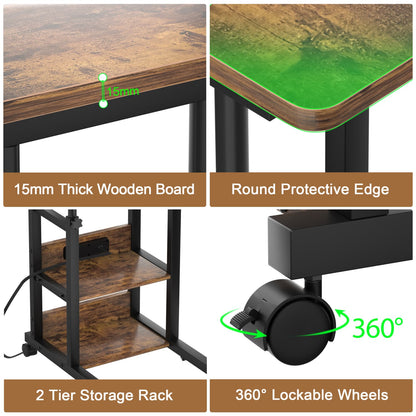 Height Adjustable C Table with USB Port and Wheels