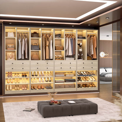 Closet Storage System with Adjustable Shoes Shelves, Closet Organizer with Drawer