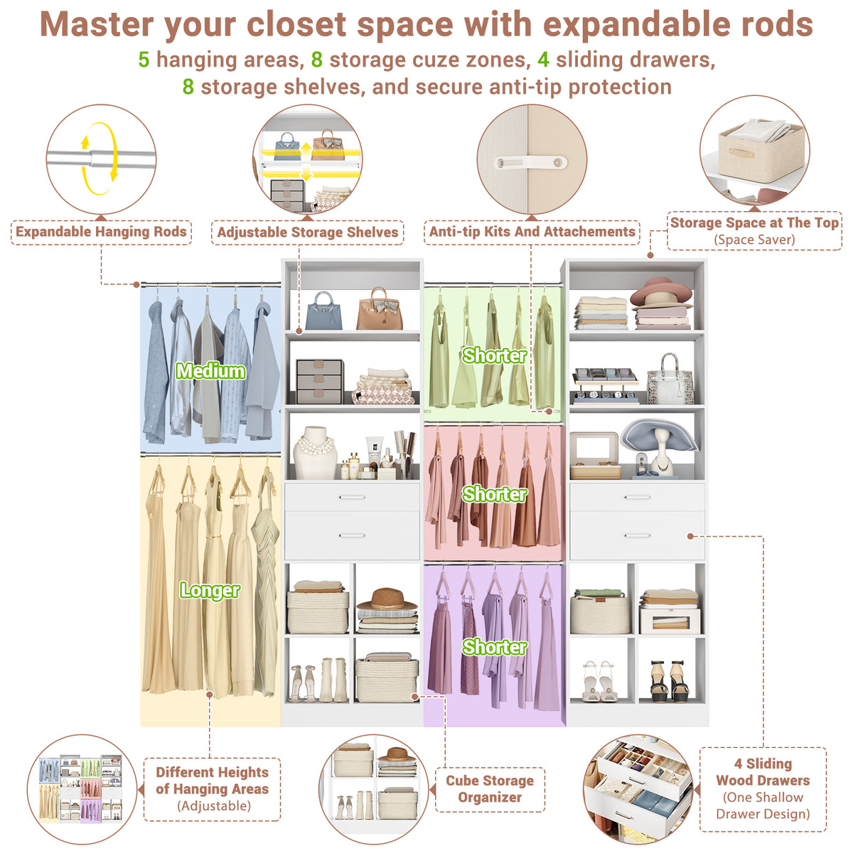 Besiost Closet System, 6ft-8.3ft