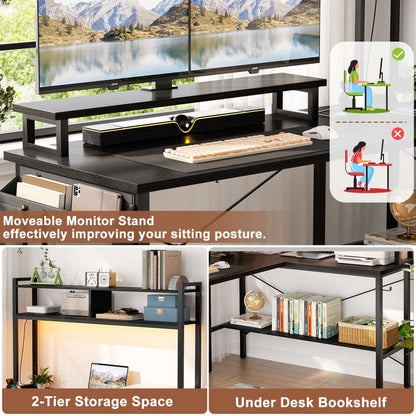 L-Shaped Computer Desk with Monitor and Hutch, Gaming Desk with Charging Station