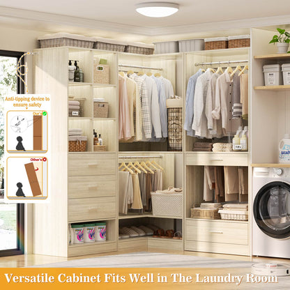 Corner Closet Oraganizer System with Drawers and Hanging Rods, Cube Storage Walk-in Closet System