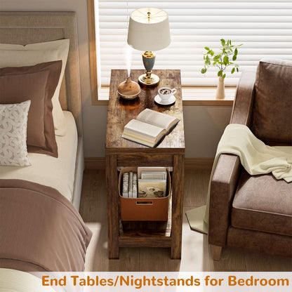Farmhouse End Table, Narrow Side Table, Slim End Table with Storage Shelf, Small Console Table for Living Room, 24"