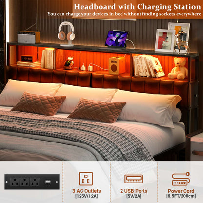 King Upholstered Headboard with Storage Bags
