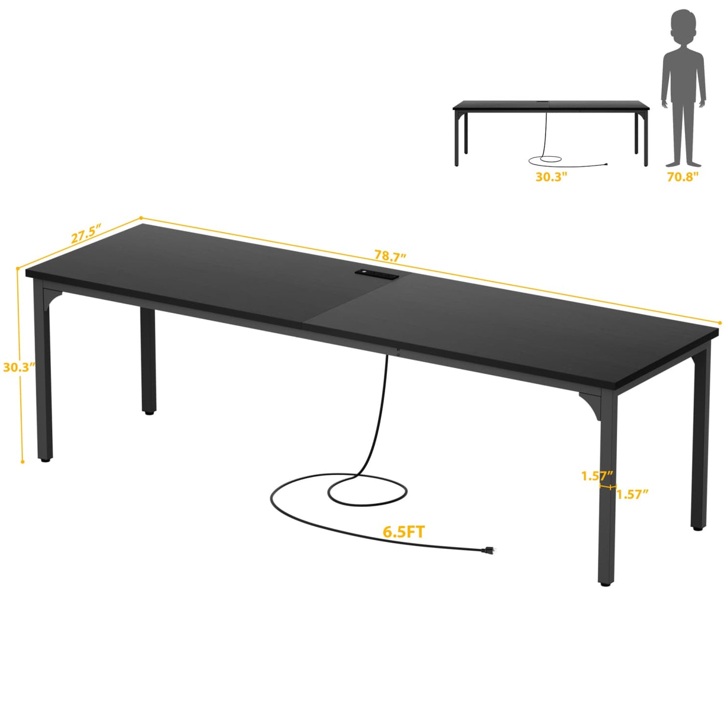 78.8'' W Rectangle Computer Desk, Wood Top Study Workstation