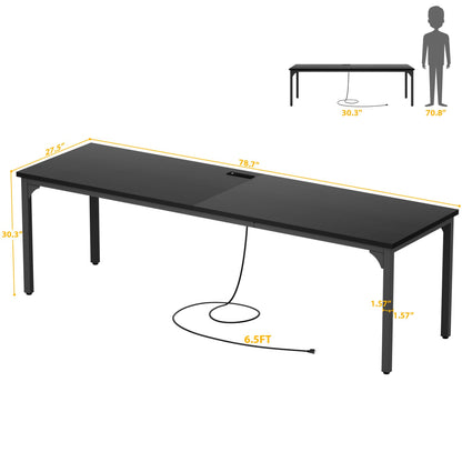 78.8'' W Rectangle Computer Desk, Wood Top Study Workstation