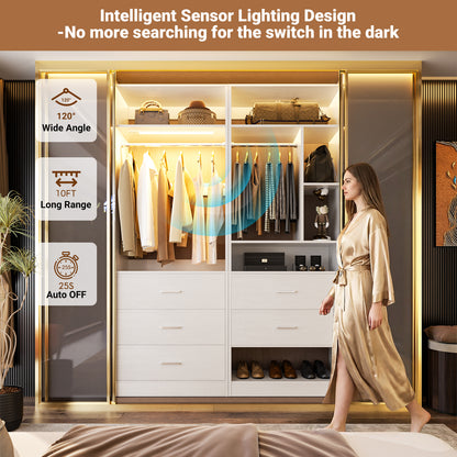 4FT Closet Systems with 3CCT Sensor Light & 5 Wood Drawers