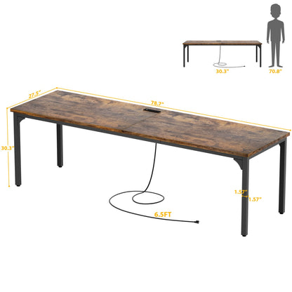 78.8'' W Rectangle Computer Desk, Wood Top Study Workstation