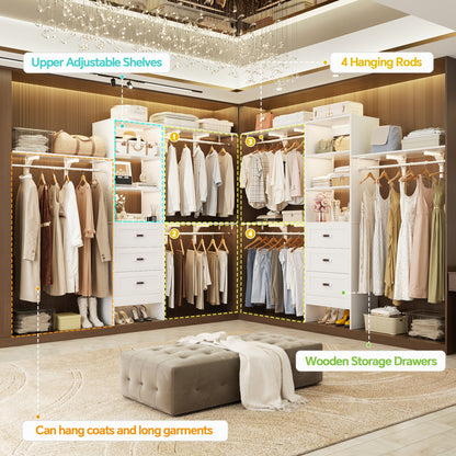Closet Organizer System with Hanging Rods and Shelves, Wardrobe System with Drawers