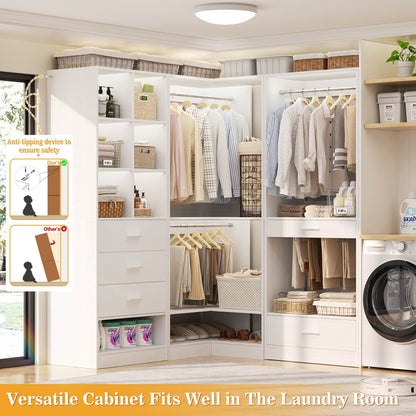 Corner Closet Oraganizer System with Drawers and Hanging Rods, Cube Storage Walk-in Closet System