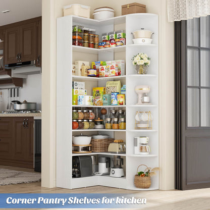 71" Tall 6-Tiers Corner Bookshelf with Open Storage, Wooden Display Shelves for Bedroom