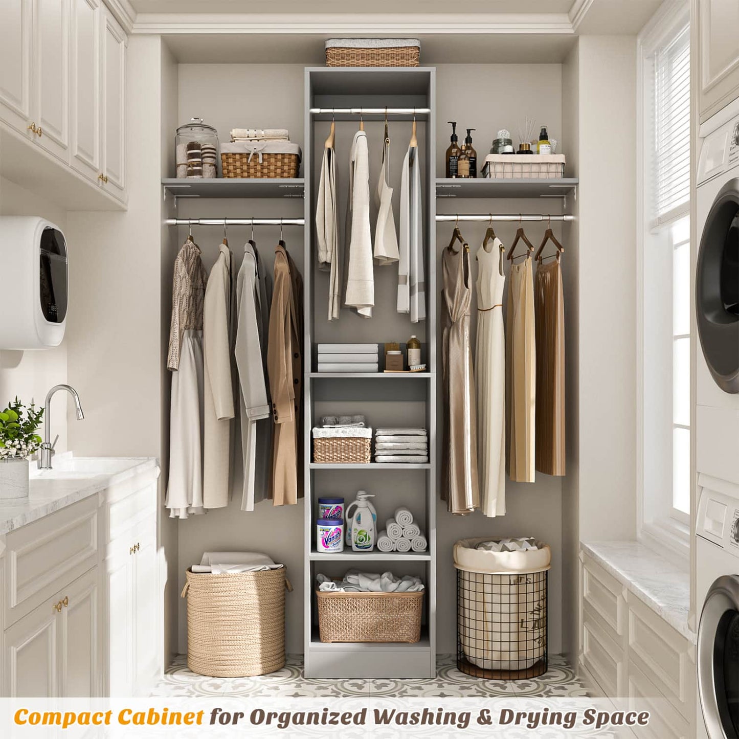 47'' W Closet System with Hanging Rods and Shelves, Closet Organizer for Bedroom