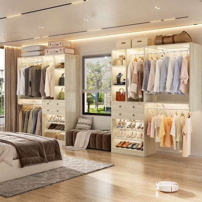 Closet System with Wooden Drawers and Two Hanging Rods
