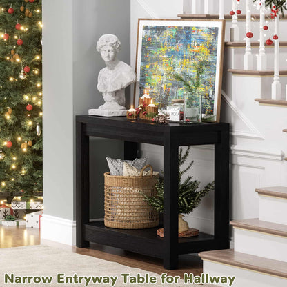 Farmhouse End Table, Narrow Side Table, Slim End Table with Storage Shelf, Small Console Table for Living Room, 24"
