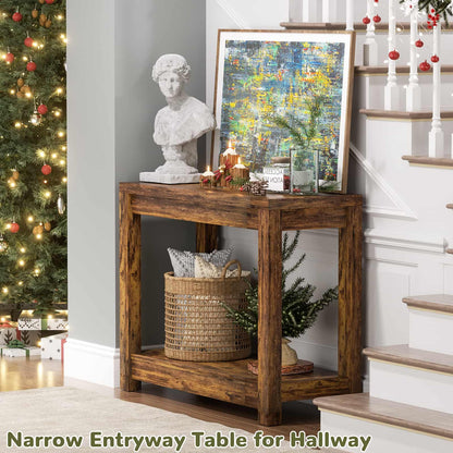 Farmhouse End Table, Narrow Side Table, Slim End Table with Storage Shelf, Small Console Table for Living Room, 24"