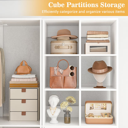 Corner Closet Oraganizer System with Drawers and Hanging Rods, Cube Storage Walk-in Closet System