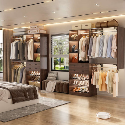 Closet System with Wooden Drawers and Two Hanging Rods