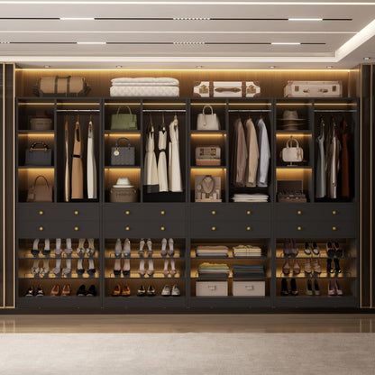 Closet Storage System with Adjustable Shoes Shelves, Closet Organizer with Drawer