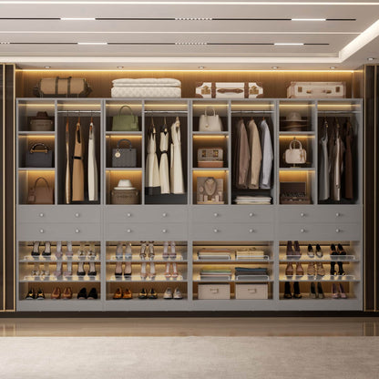 Closet Storage System with Adjustable Shoes Shelves, Closet Organizer with Drawer