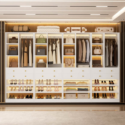 Closet Storage System with Adjustable Shoes Shelves, Closet Organizer with Drawer