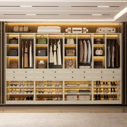 Closet Storage System with Adjustable Shoes Shelves, Closet Organizer with Drawer