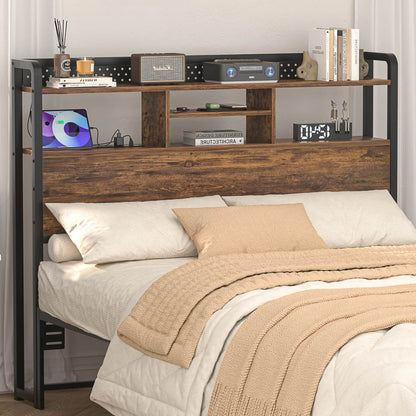 Full Storage Headboard with Led Lights & Charging Station