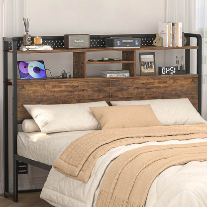 Queen Storage Headboard with Led Lights & Charging Station