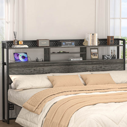 King Storage Headboard with Led Lights & Charging Station