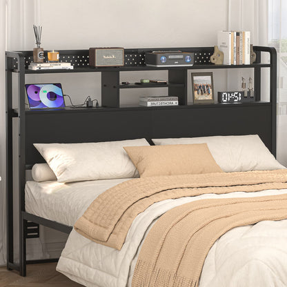 Queen Storage Headboard with Led Lights & Charging Station