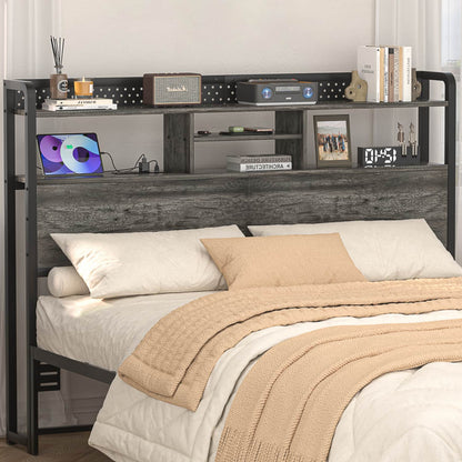 Queen Storage Headboard with Led Lights & Charging Station