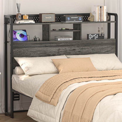 Full Storage Headboard with Led Lights & Charging Station