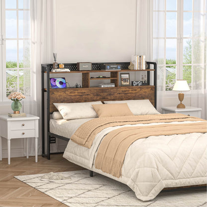 Queen Storage Headboard with Led Lights & Charging Station