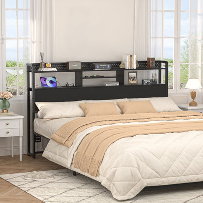 King Storage Headboard with Led Lights & Charging Station
