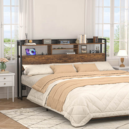 King Storage Headboard with Led Lights & Charging Station
