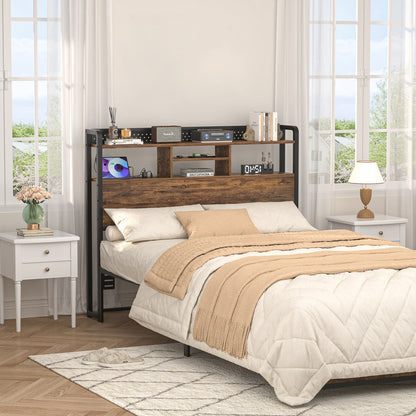 Full Storage Headboard with Led Lights & Charging Station