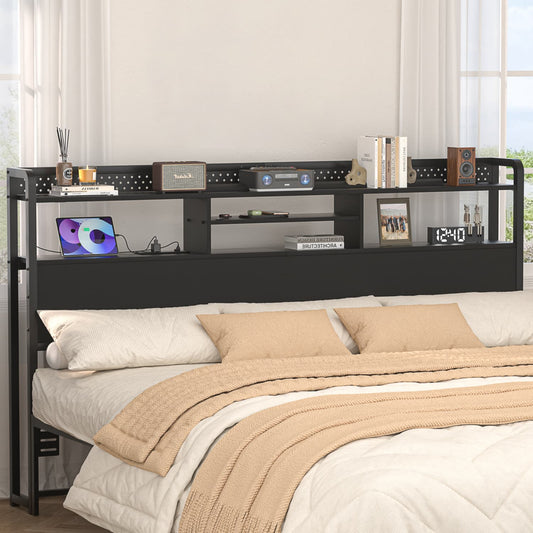 King Storage Headboard with Led Lights & Charging Station