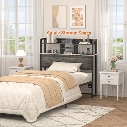 Twin Storage Headboard with Led Lights & Charging Station