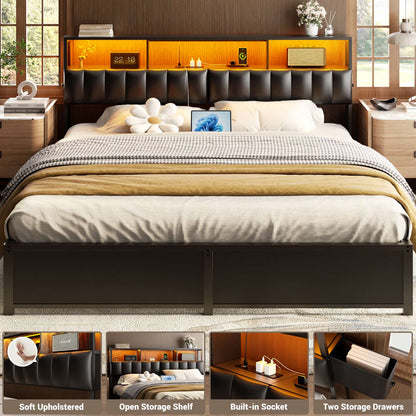 King Upholstered Headboard with Storage Bags
