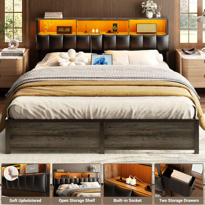Queen Upholstered Headboard with Storage Bags