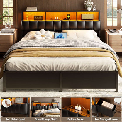 Queen Upholstered Headboard with Storage Bags