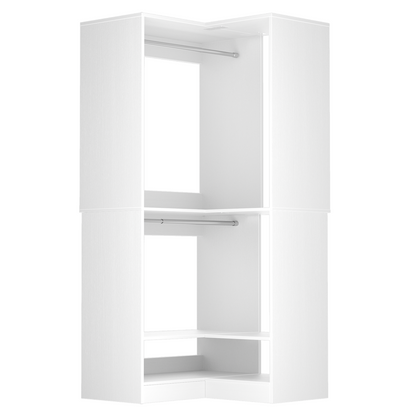 Freestanding Corner Closet System with 2 Hanging Rods and Shoes Shelf