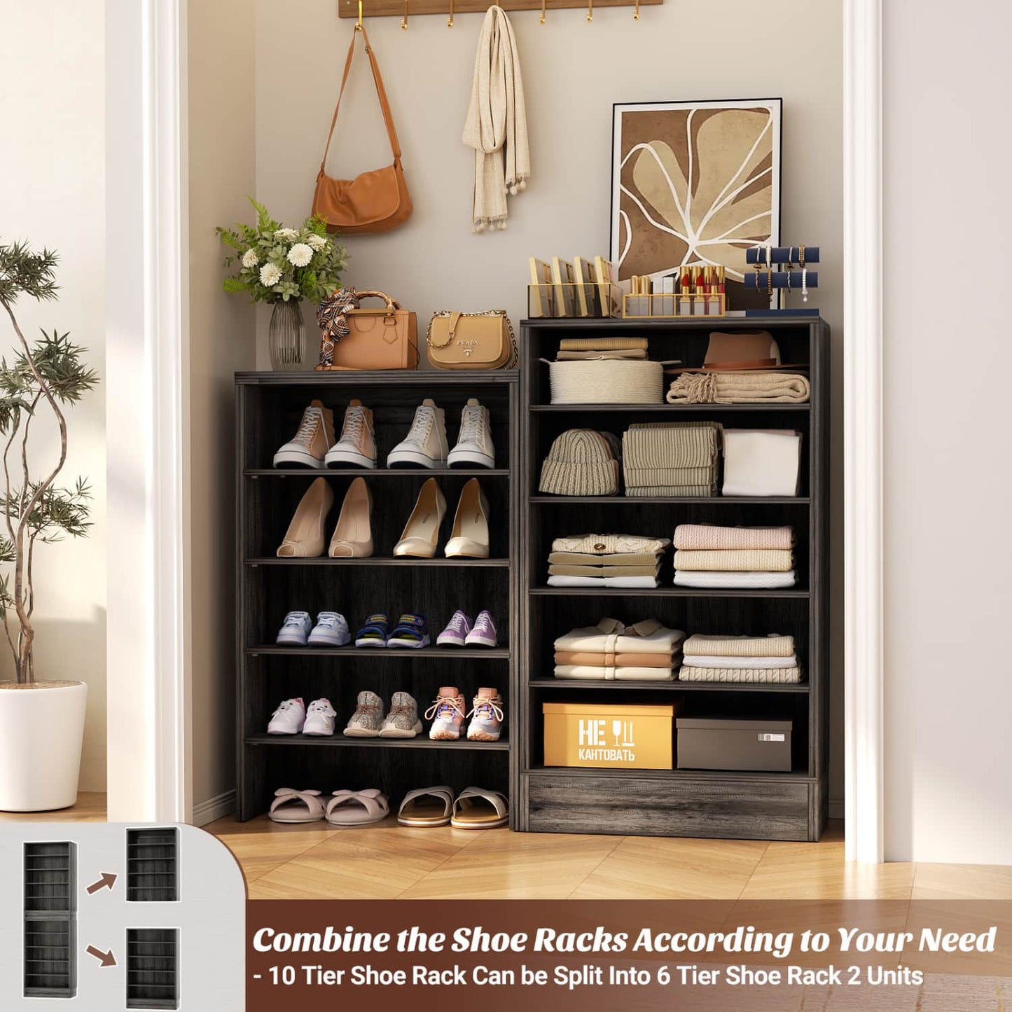 Shoe Storage Cabinet, 10-Tier Shoe Rack With Drawers