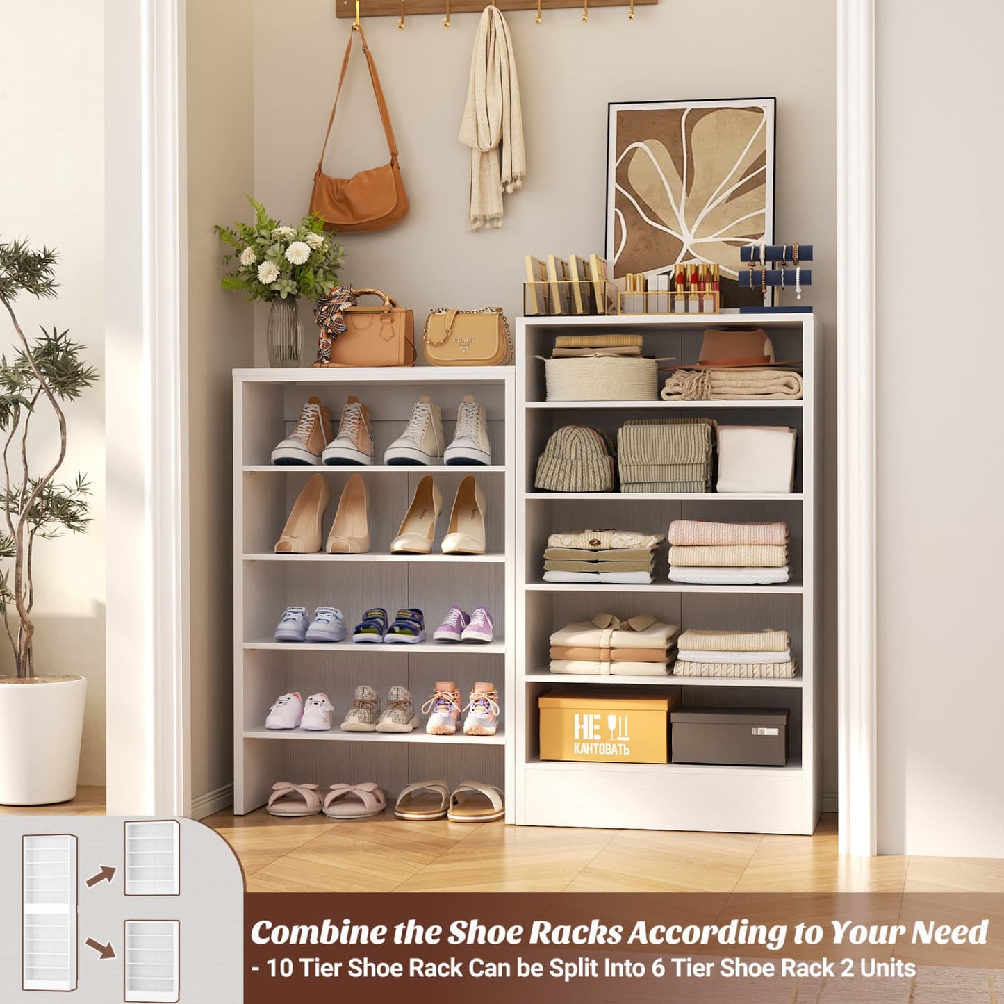 Shoe Storage Cabinet, 10-Tier Shoe Rack With Drawers