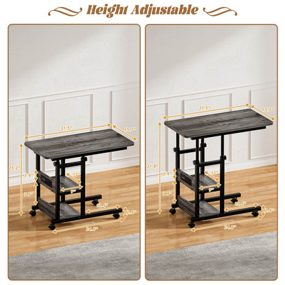 Height Adjustable C Table with USB Port and Wheels