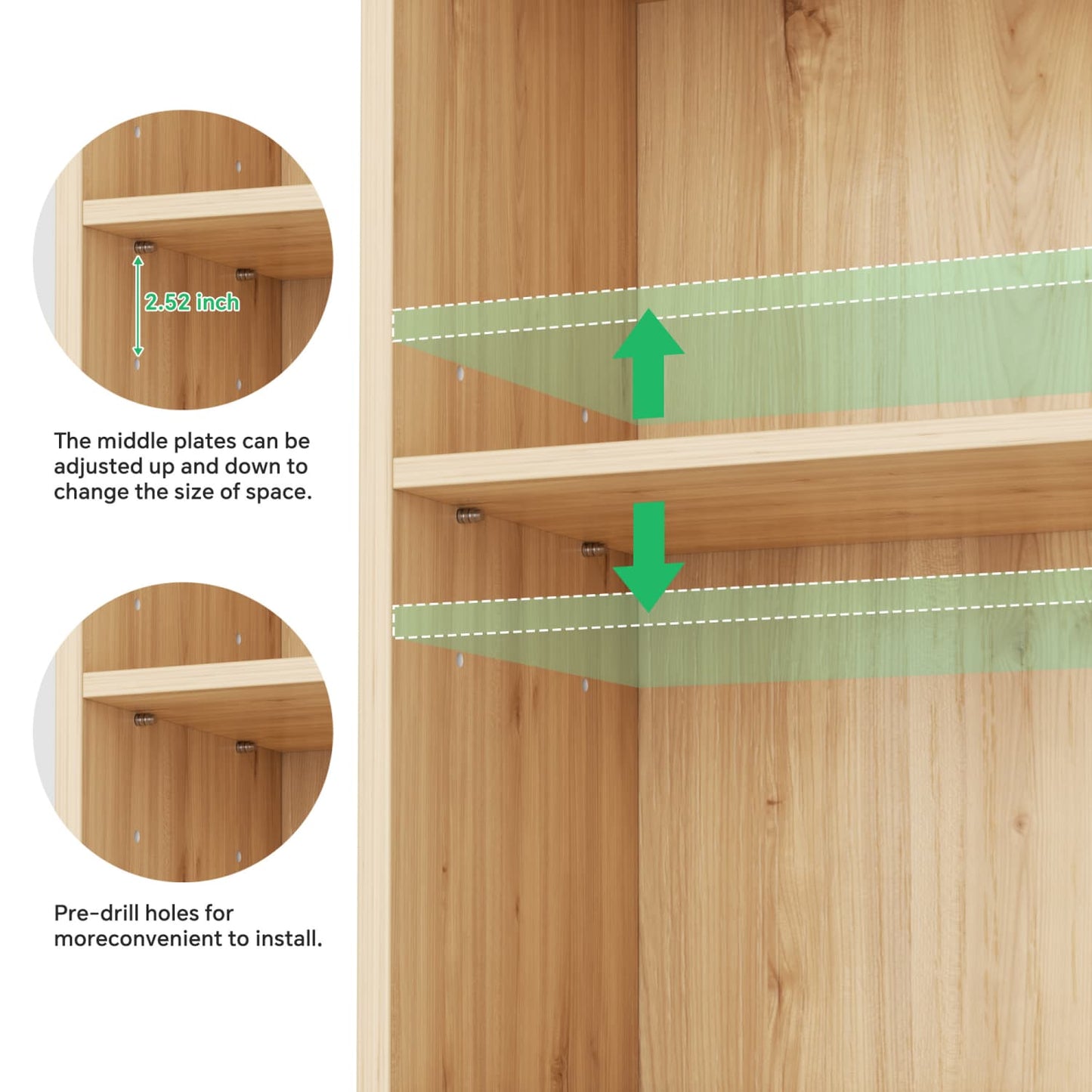 Besiost Bookcase with 2 Adjustable Shelves